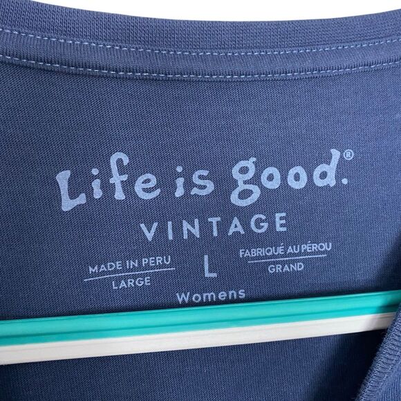 Life Is Good T-Shirt Womens L Blue Wine Glass Vintage Short Sleeve Crew Neck NWT - Picture 3 of 12
